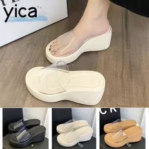 Dép đi biển mùa hè YICA, Dép đế mềm tăng chiều cao, Dép nữ trong suốt nhẹ thời trang Trang phục hàng ngày