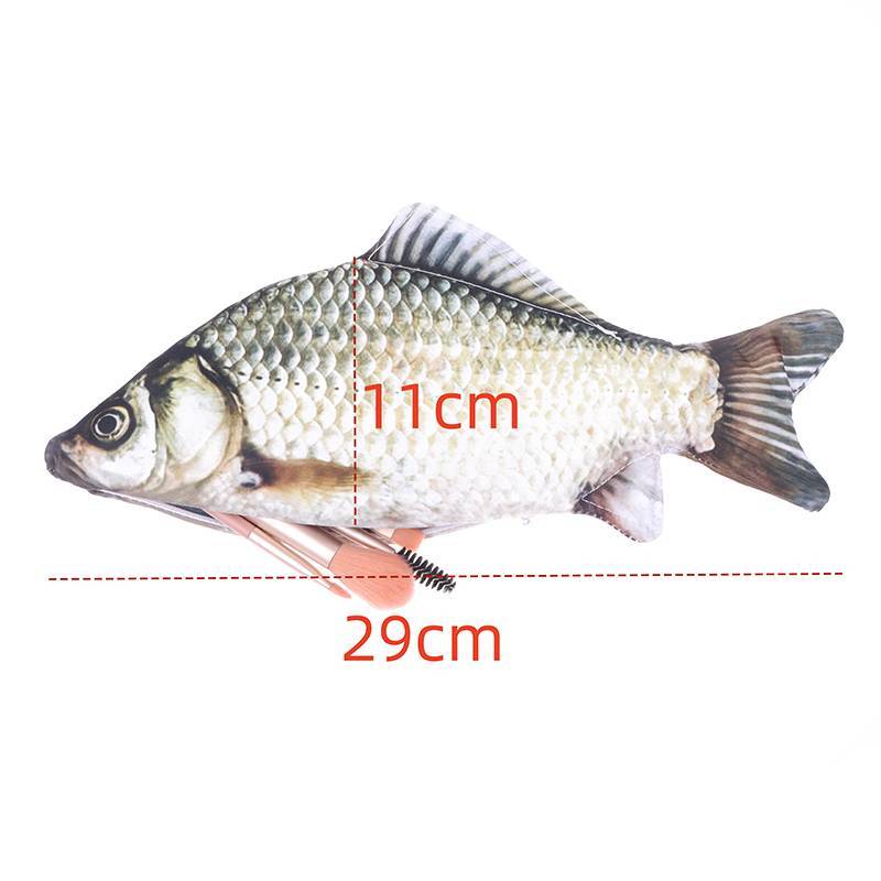TMOY Crucian Cá Chép Túi Bút Hình Cá Thực Tế Túi Trang Điểm Bút Chì Có Dây Kéo Ba Đến Trường Bút Chì Túi Đựng Bút Chì TMOY