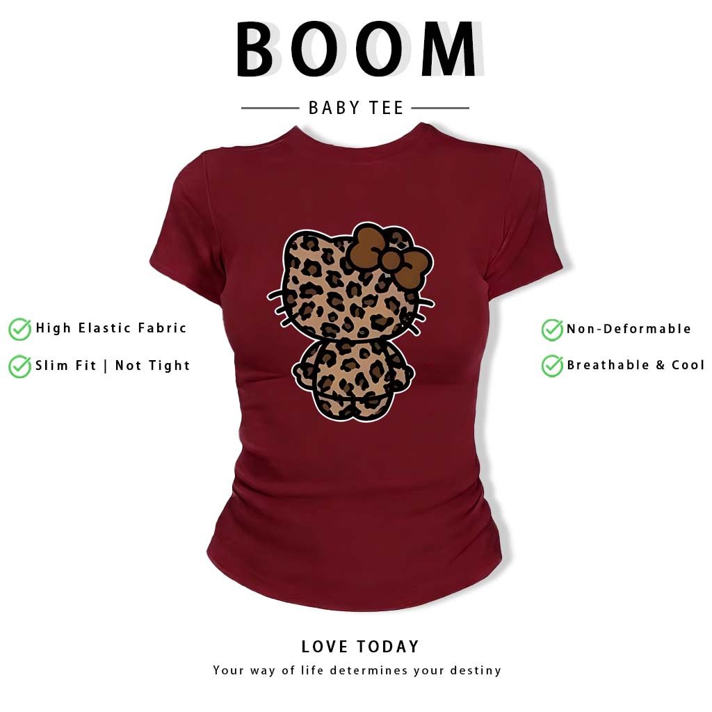 BOOM Áo Baby Tee Nữ Cotton Ôm Body-Áo Thun Ngắn Tay Y2K In Hình PhongCách Mùa Hè, Cổ Tròn Hàng Đầucách hàn quốc phongQ50