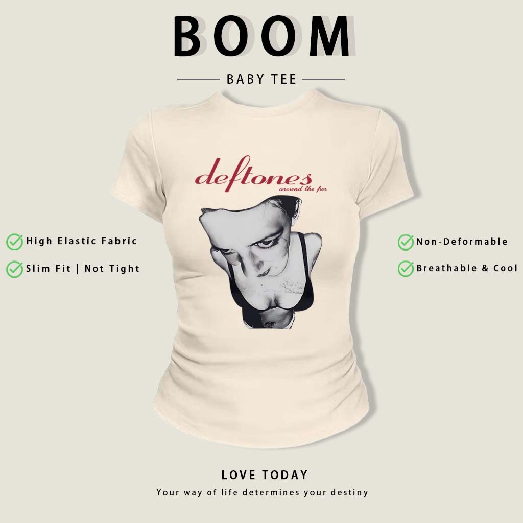 BOOM Áo Baby Tee Nữ Cotton Ôm Body-Áo Thun Ngắn Tay Y2K In Hình PhongCách Mùa Hè, Cổ Tròn Hàng Đầucách hàn quốc phongW22