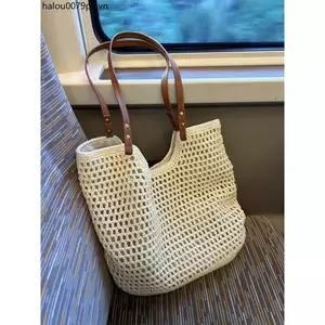 2024 Phong Cách Mới Dung Tích Lớn Một Vai Sợi Cotton Dệt Túi Phong Cách Mới Rỗng Họa Tiết Lưới Túi Tote Đi Biển Đi Biển Túi Đi Biển