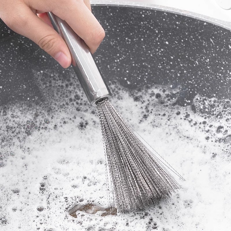 Bàn chải nồi inox dây thép tay cầm dài, làm sạch đặc biệt, dụng cụ nhà bếp, rửa chén SWXH