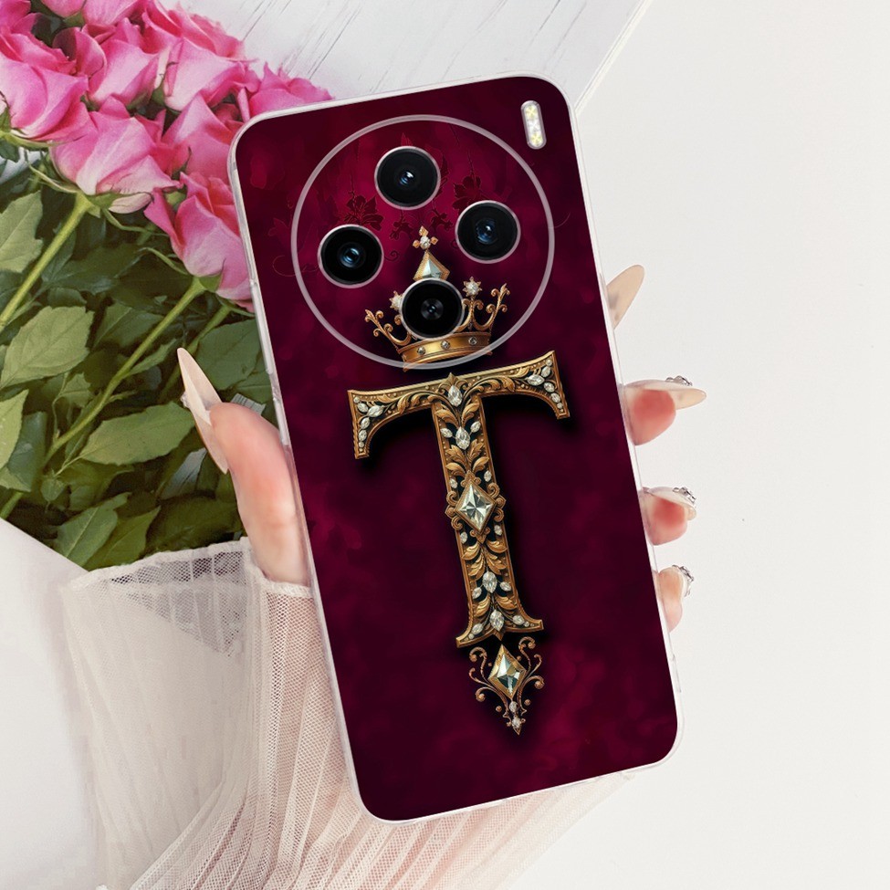 Ốp lưng Vivo X100 Trong suốt sang trọng Vương miện A-Z Chữ cái 2D Họa tiết phẳng Vỏ mềm V2308 V2309A