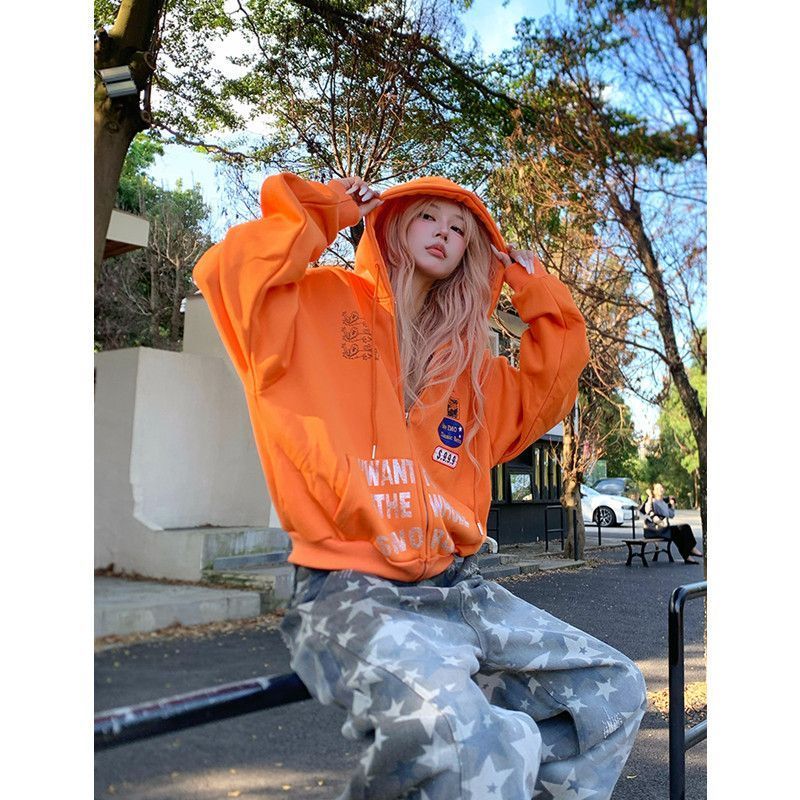 Fashionable Oversized Letter Sweatshirt cho Nữ Thu Đông, Kích cỡ từ 1-150kg, Áo khoác đường phố Mỹ thời thượng