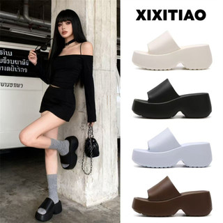 XIXITIAO Dép lê nữ mùa hè đi ngoài trời, tăng chiều cao 8cm, gót cao, đế dày, màu trơn EVA