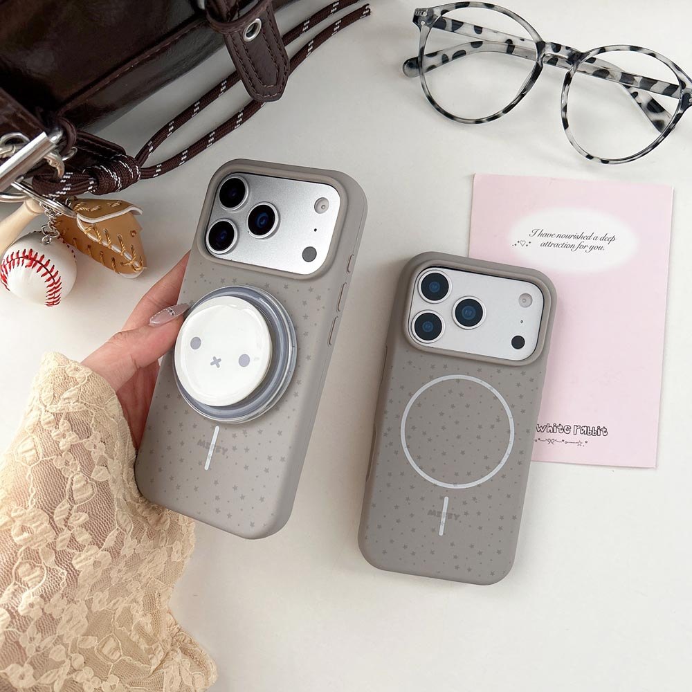 Ốp lưng TPU Tương thích với iPhone 13 14 14Pro 14ProMax 15 15Pro 15ProMax 16 16Pro 16ProMax 17 17Pro 17ProMax Vỏ nam châm họa tiết ngôi sao màu xám