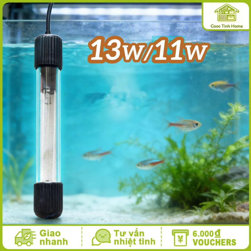 Đèn UV Hồ Cá Diệt Khuẩn Khử Tảo Diệt Nấm Công Suất 11W 13W Tự Chìm Cho Bể Cá Cảnh