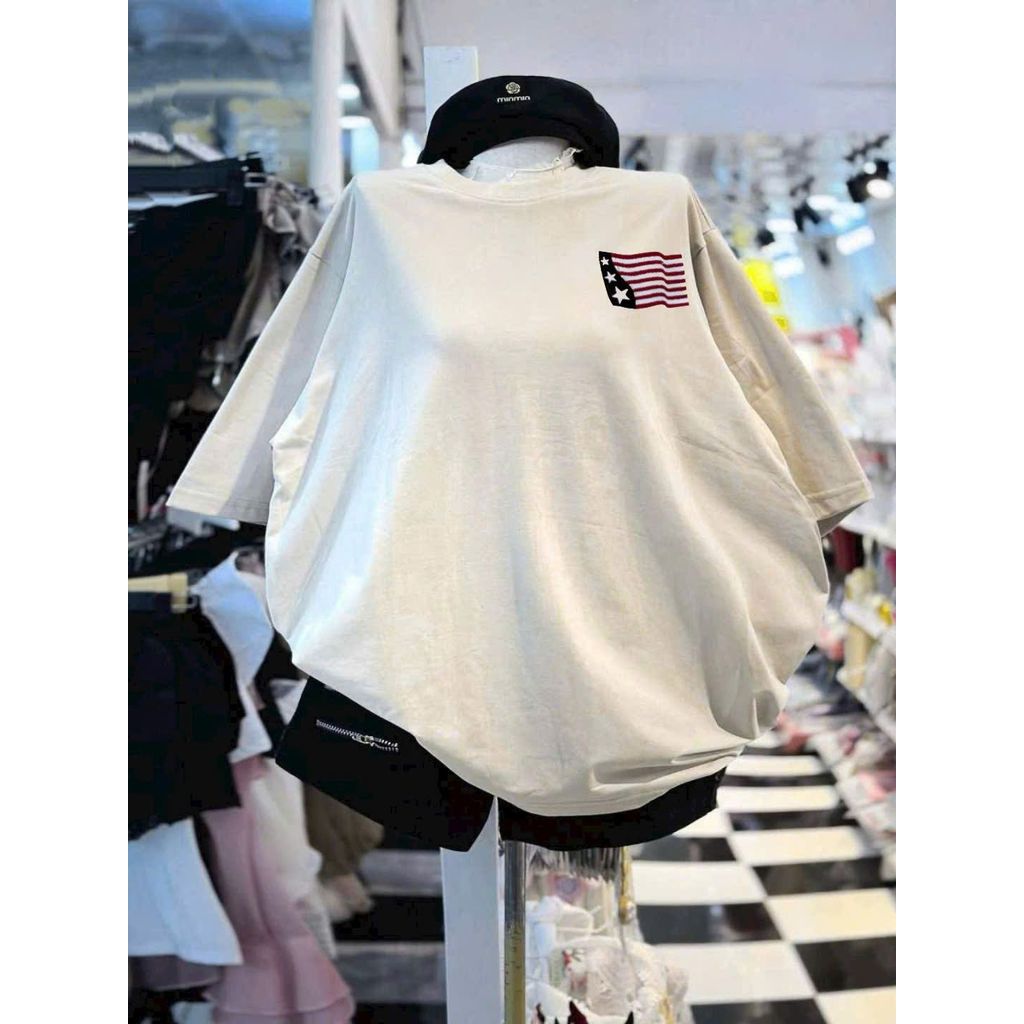 Áo phông unisex tay lỡ cotton su -in hình lá cờ siêu hót phong cách năng động