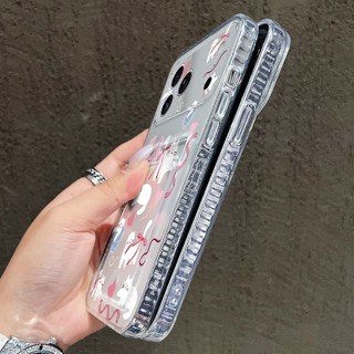 Ốp Khe Cắm Thẻ Trong Suốt Cho Xiaomi 15T 11T 14T 13T Pro Poco C40 C65 C75 C71 C61 C85 M5S Ốp Điện Thoại Màu Hồng Nơ Trắng Mèo Bảo Vệ Cho Poco X6 X3NFC X7 M3 M6 M7 Pro