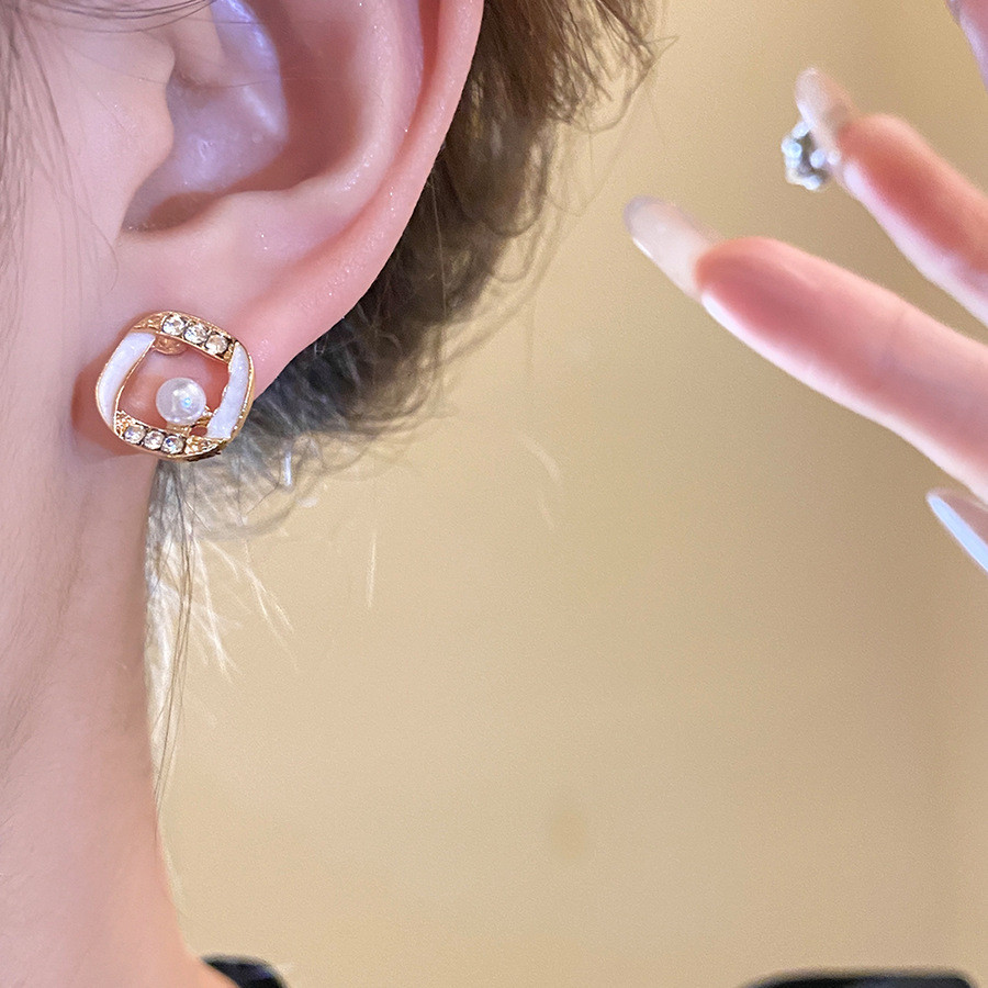 Bộ bông tai mắt mèo ngọc trai kiểu Pháp, đính đá quý - phụ kiện thời trang cao cấp dành cho nữ