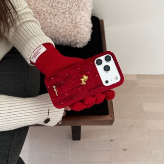 Năm Mới Vải Nhung Đỏ 3D Ngựa Vàng Ốp Lưng Điện Thoại iPhone 17Promax 14 15 16 Pro Max 13 17Pro Chống Sốc Nữ Vỏ Điện Thoại Di Động