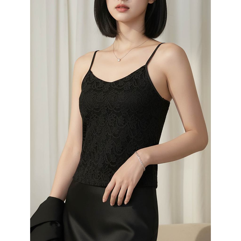 Áo hai dây nữ CARDINA chất liệu ren nhung có đệm ngực 5AHD01