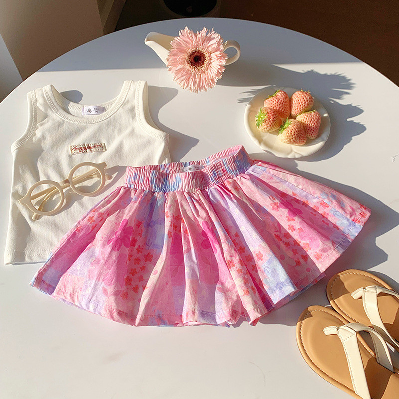 Bé Gái Retro Cotton Quần Short Xuân Hè Phong Cách Mới Váy Họa Tiết Hoa Phiên Bản Hàn Quốc Thời Trang Công Chúa Culottes 90-140 Kích Thước OD6W