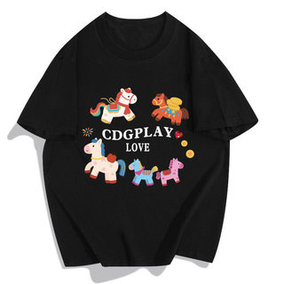 Áo sơ mi unisex cổ tròn họa tiết ngựa, 100% cotton, nhiều màu sắc