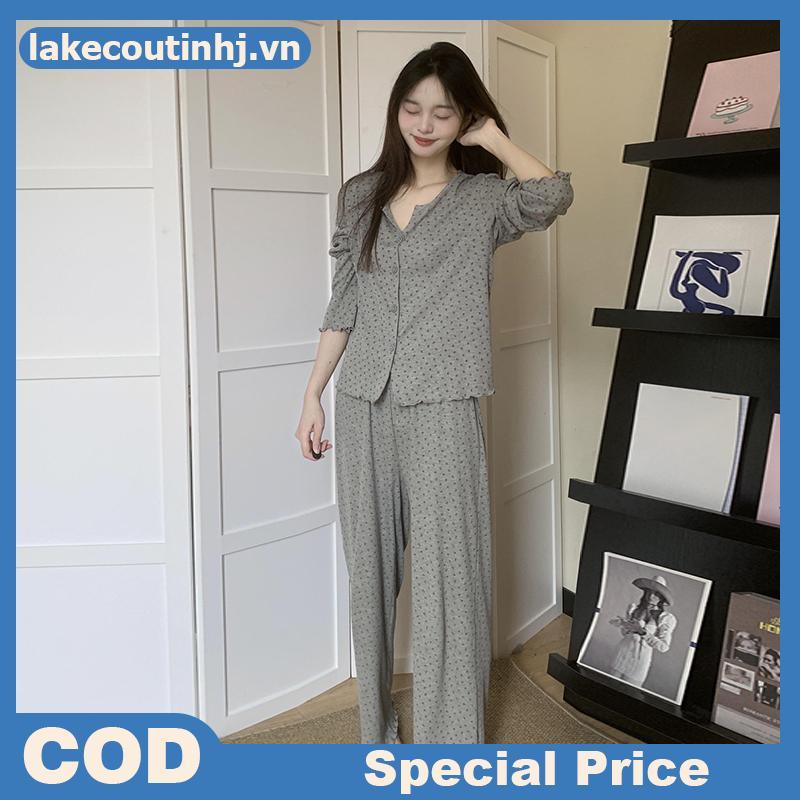 Bộ Đồ Ngủ Retro Mùa Hè, Họa Tiết Ngọt Ngào, Áo Cardigan và Quần Rời