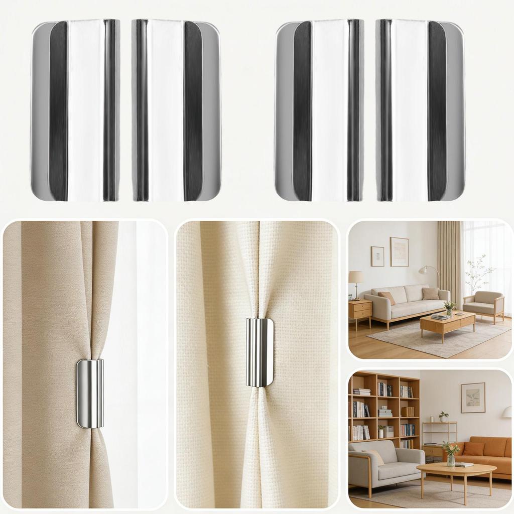 [H & L] 1 / 3 / 5 Cặp Kẹp Rèm Đen Phòng Ngủ | Nam Châm Thiết Kế Liền Mạch Để Bảo Vệ Quyền Riêng Tư, Lắp Đặt Không Móng Tay Cho Rèm Đôi, Kẹp Kim Loại Trang Trí Nhà