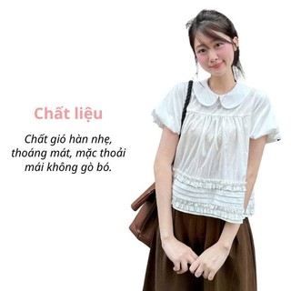 Áo Cổ Sen Tay Bồng Bèo Dưới Xếp Ly Su Chang Thời Trang Nữ, Áo Sơ Mi Nữ Tiểu Thư