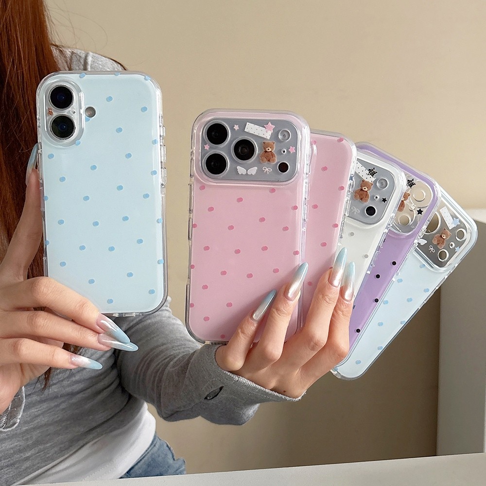 Ốp Điện Thoại Acrylic Gấu Chấm Cho iPhone 17 Pro Max 16 15 Pro Max Vỏ Bảo Vệ Chống Sốc