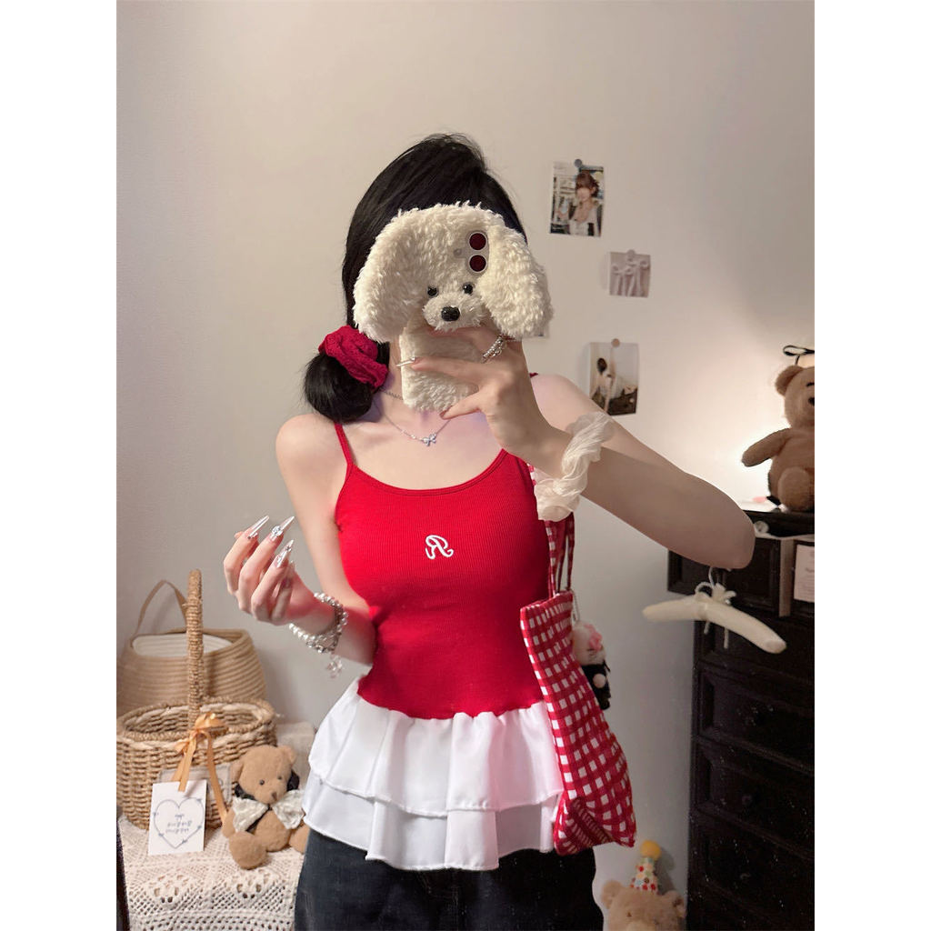 Milyfashion Ba Lê Phong Cách Thêu Chữ Cái Có Miếng Lót Ngực Sling Phong Cách Mới Niche Slim-fit Slimer Look Layered Hot Girl