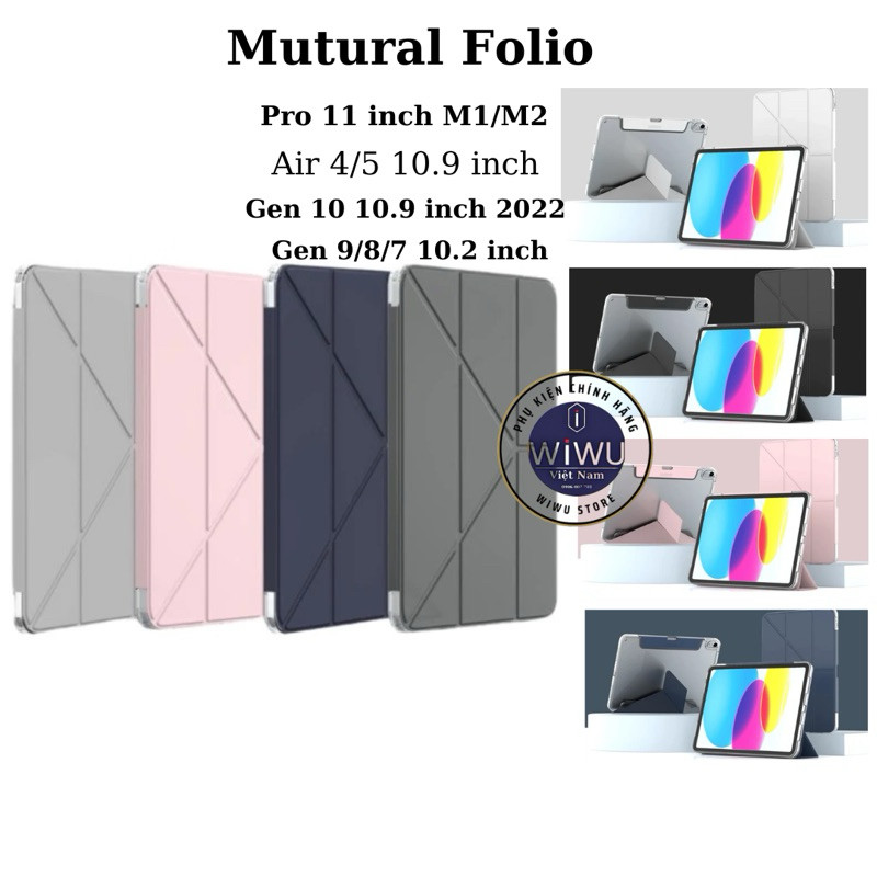 [Chính Hãng] Bao Da iPad Mutural Folio Gập Chữ Y - Lưng Trong Suốt, Có Khay Đút Bút, Tự Động Tắt Bật Cho Air Pro Gen