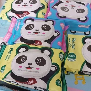 Thùng 32 gói khăn giấy ướt Phú Đạt hình gấu trúc 120 tờ không mùi không cồn - hàng chính hãng