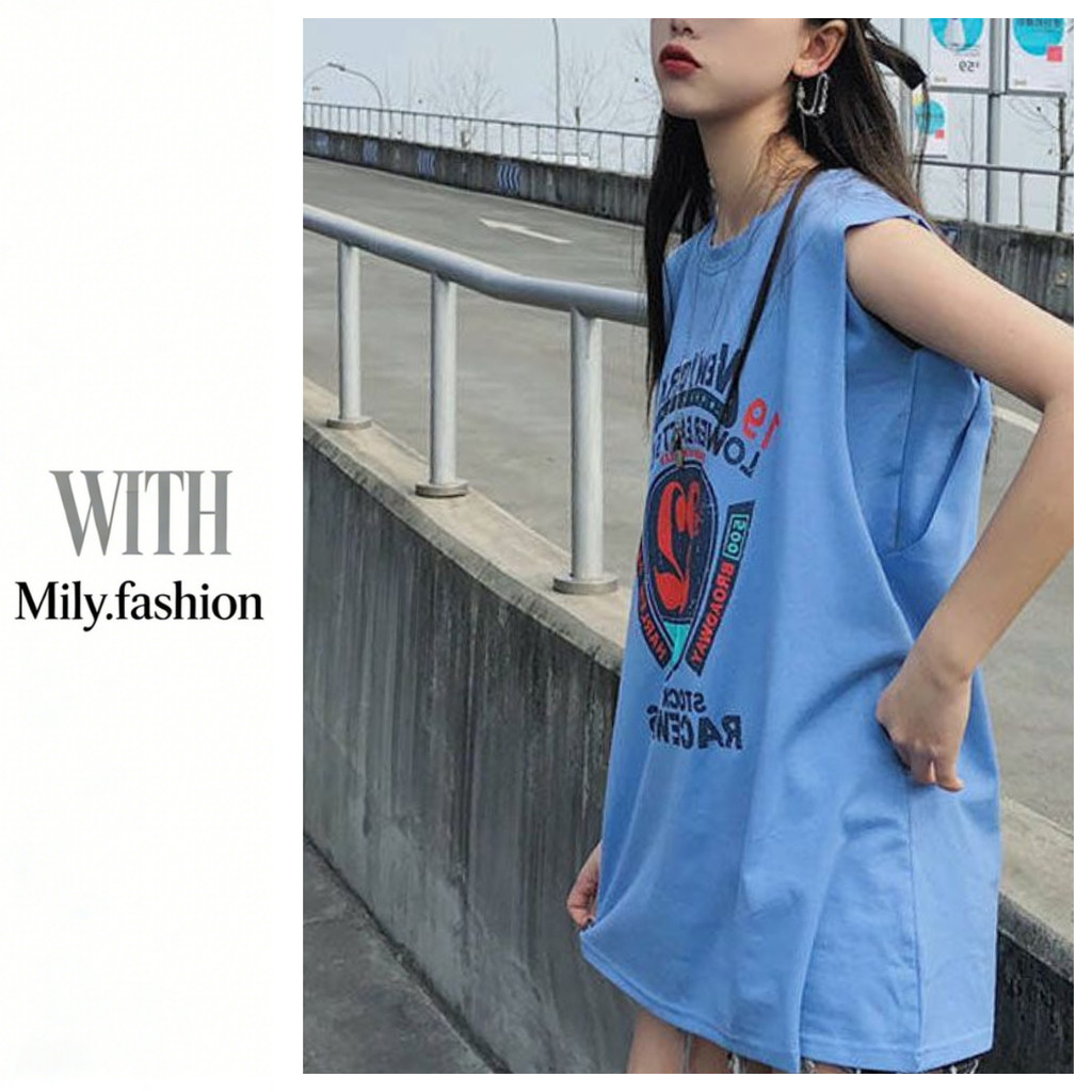 Milyfashion Giả Hai Mảnh Lót Bóng Rổ Áo Vest Không Tay In Hình Rời Kích Thước Lớn Thoải Mái