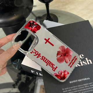 Ốp điện thoại hoa dâm bụt đỏ hoa màu đỏ cho iPhone 17 / 16 / 15 / 14 / 13 / 12 / 11 / PRO MAX / PLUS / X / XR gương chống rơi và chống sốc Vỏ bảo vệ lỗ lớn