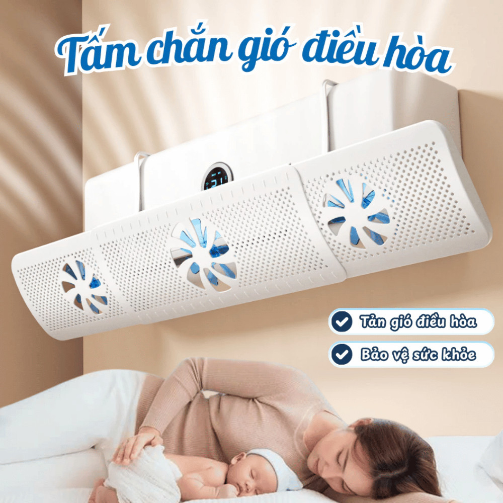 Tấm Chắn Gió Điều Hòa 3 Cánh Quạt Xoay 180 Độ, Kéo Giãn 52-86cm DINO Cản Gió Máy Lạnh Cho Cả Nhà