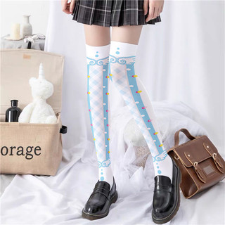 [Tất nữ oklife] Vớ in hình phong cách mỏng nữ phong cách Nhật Bản Lolita Anime dễ thương Over-the-Knee dài ống trắng nhung dài