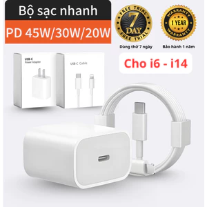 Bộ Sạc Nhanh (Củ PD45W/PD30W/PD20W+Dây 1m/1.5m/2m) - Bảo vệ thiết bị không nóng máy chống nổ - An Toàn cho Điện Thoại