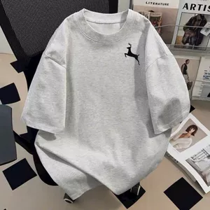 Áo phông basic tay lỡ thời trang, unisex hình Tuần lộc in ng ự c-aophong3158thubio