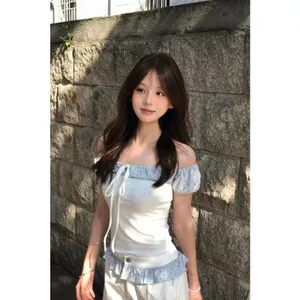 Áo thun ngắn tay hai mảnh chấm bi phong cách Hàn Quốc dành cho nữ mùa hè nhỏ Slim-Fit Sli