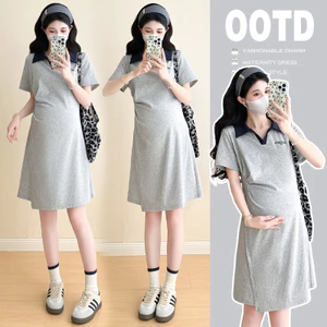 Trang phục bà bầu mùa hè Váy ngắn tay dáng rộng có ảnh hưởng