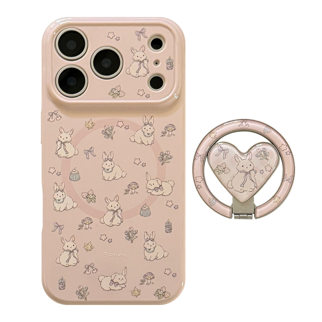 Họa tiết hoạt hình chú thỏ hoa tím phù hợp cho iPhone 17 Pro Max, 17, 16, 15, 14, 13, 12 và 11 ốp điện thoại iPhone từ tính