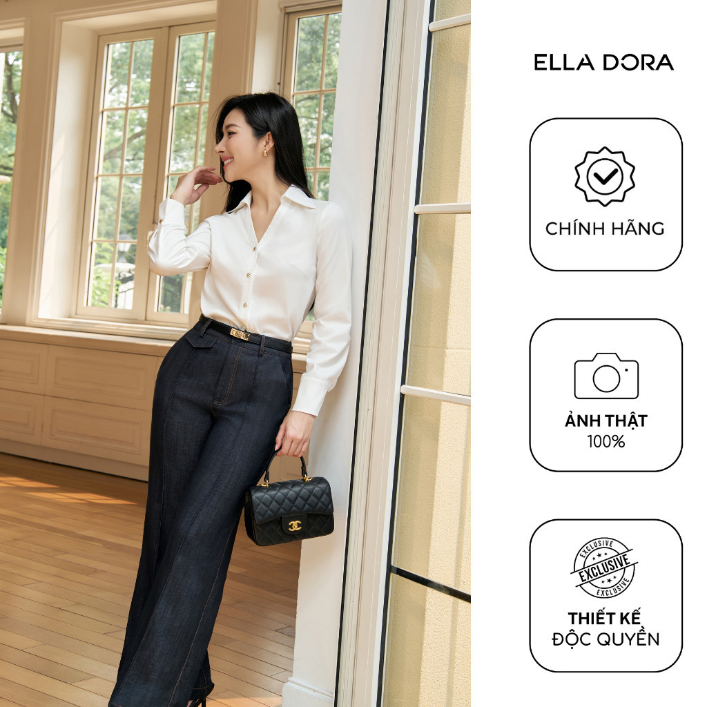 Áo sơ mi nữ ELLA DORA thiết kế cổ V form gọn cúc đồng phong cách thanh lịch hiện đại [SM177]