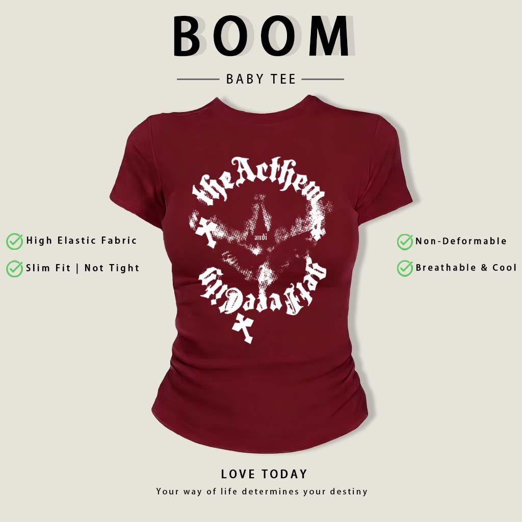 BOOM Áo Baby Tee Nữ Cotton Ôm Body-Áo Thun Ngắn Tay Y2K In Hình PhongCách Mùa Hè, Cổ Tròn Hàng Đầucách hàn quốc phongW10