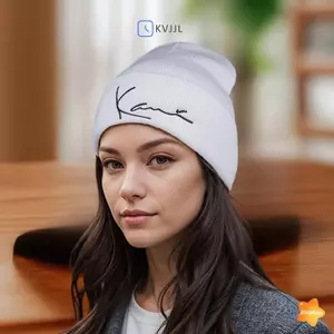 Mũ dệt kim thêu chữ cổ điển Karl Kani, phù hợp cho cả nam và nữ, giữ ấm mùa đông