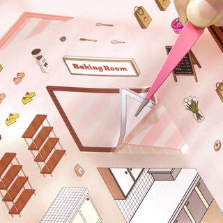 ENWEI 4 Cái [Dòng Quản Lý Cửa Hàng] Nhãn Dán Phong Cảnh Chống Thấm Nước Quá Khổ 3D Cho Thêu Sò Nhật Ký Người Lập Kế Hoạch Cửa Hàng Bánh Mì Câu Chuyện Bánh Phong Cách Hoạt Hình