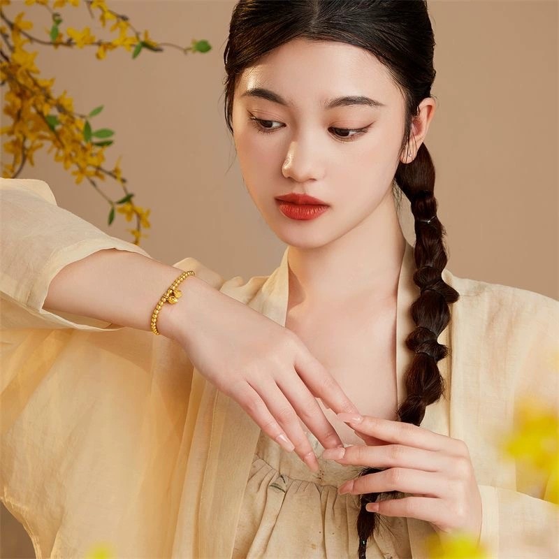 Vòng tay hạt sen và trái tim cổ xưa, dây xích co giãn, phụ kiện thời trang mỗi ngày