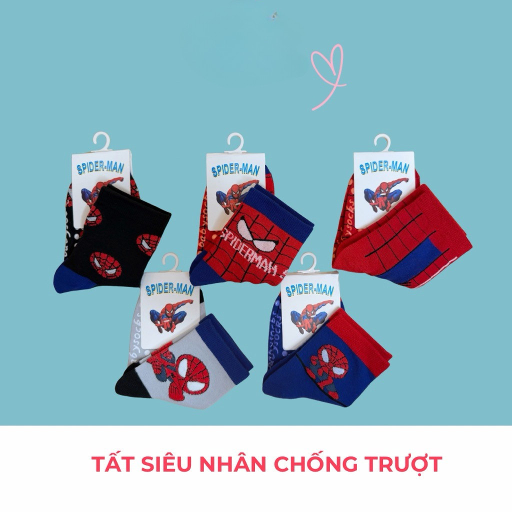 tất cho bé trai .TẤT siêu nhân người nhện cotton CHỐNG TRƯỢT cho bé 1–12 tuổi