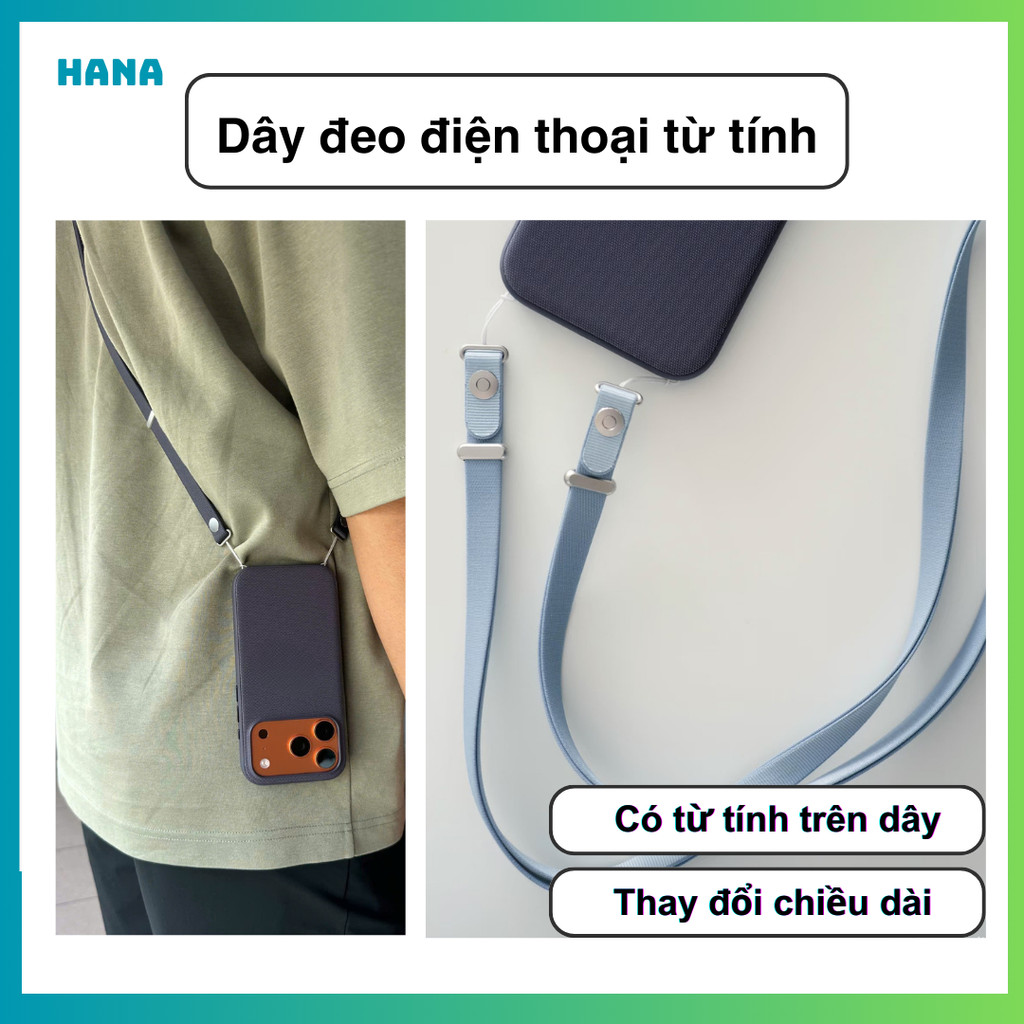 Dây đeo điện thoại từ tính – Dây đeo chéo - điều chỉnh độ dài, chất liệu vải, có nam châm hít – Phù hợp nhiều dòng máy