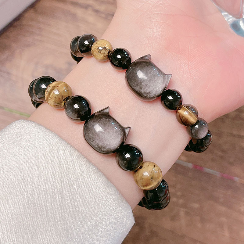 Vòng tay đôi Obsidian bạc phong cách Trung Quốc mới