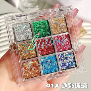 Miễn phí vận chuyển khi vận chuyển ~ Bảng phấn mắt chín màu đính cườm lấp lánh Không trang điểm Hiệu suất học sinh thứ sáu nhấp nháy mịn
