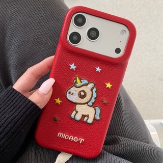 Hàn Quốc Thêu Ngôi Sao Dễ Thương Ngựa Đỏ Da PU Ốp Lưng Điện Thoại iPhone 17Promax 17Pro 14 15 16 Pro Max 13 Chống Sốc Ngọt Ngào Nữ Tính Nữ Vỏ Di Động