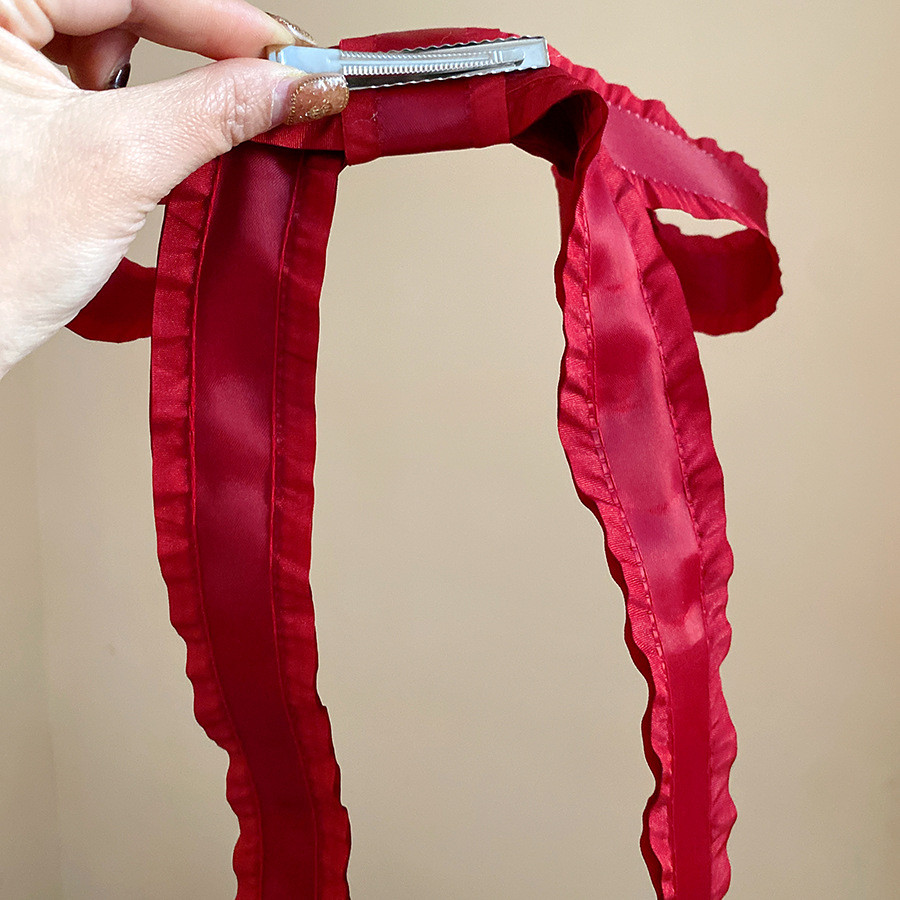 Kẹp Tóc Nơ Đỏ Ruy Băng Mỏ Vịt, Phụ Kiên Tóc Phù Hợp Cho Năm Mới