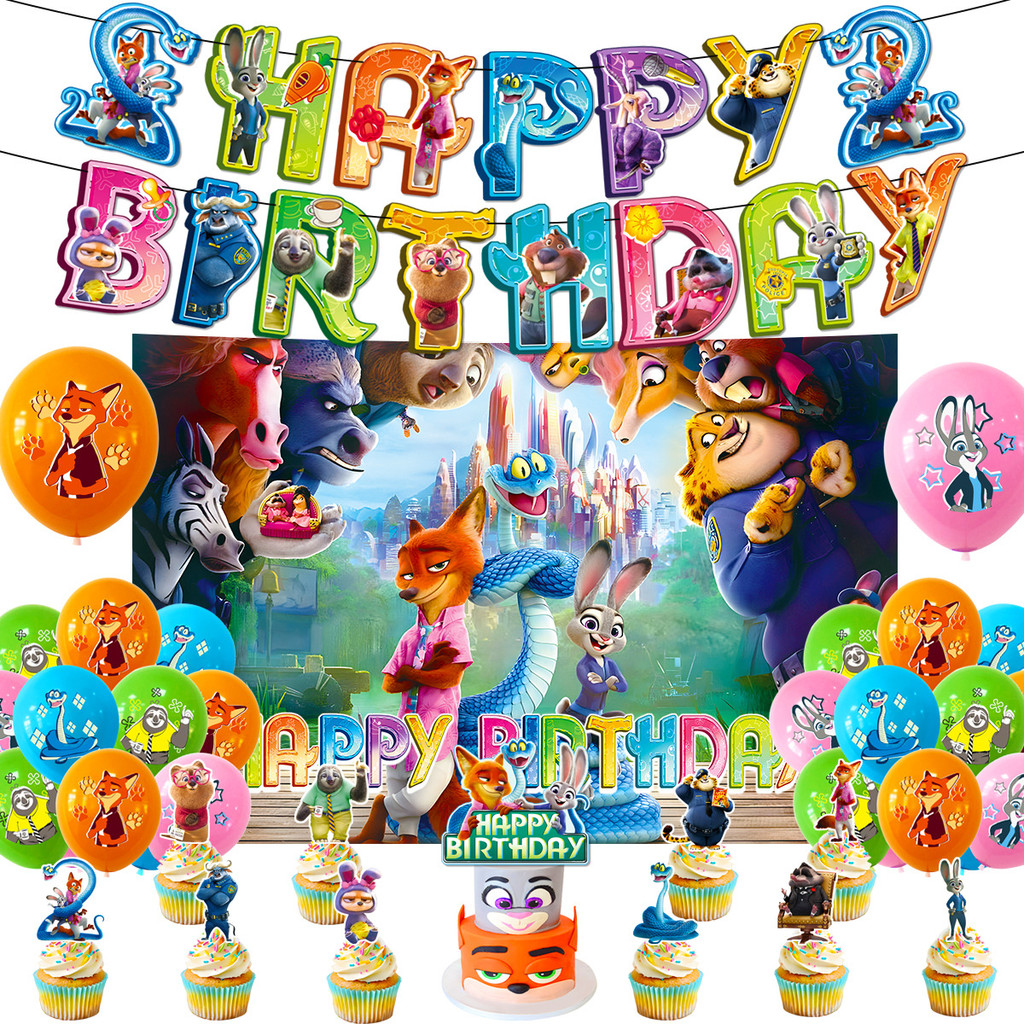 ST2 Zootopia 2 JUDY NICK trẻ em trang trí tiệc sinh nhật biểu ngữ bánh topper bóng bay bộ cung cấp TS2