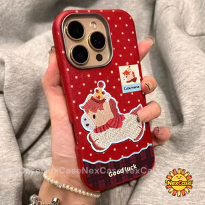 Con ngựa thêu màu đỏ ốp lưng Cho IPhone 11 13 17 16 14 Pro Max X XR 12 15 Pro Max 13 14 15 16 Plus Air XS Max ốp lưng