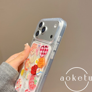 Nút trái tim hoa dâu tây ba chiều thích hợp cho vỏ điện thoại iPhone 17 Promax 15 mẫu mới 16pro sáng tạo bao gồm tất cả chống rơi 15 / 14 / 13 / 12 / 11 vỏ bảo vệ