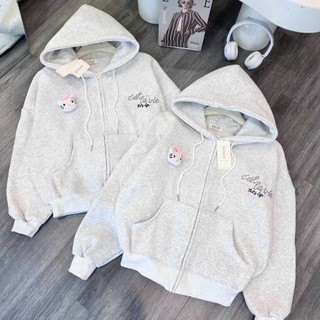 Áo hoodie zip nỉ xám form rộng có mũ unisex thêu chữ C’est La Vie mặc thu đông siêu xinh