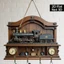 Giá đỡ chìa khóa MONOSTYLE, Móc treo tường cổ điển bằng gỗ, Sáng tạo đa chức năng 2D Retro Train Pattern Keyframe Móc lưu trữ treo tường hiên nhà